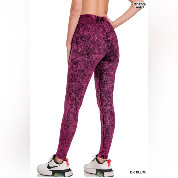 NWT! Dark Plum Soft MINERAL WASHED FULL LENGTH LEGGINGS - Picture 4 of 4